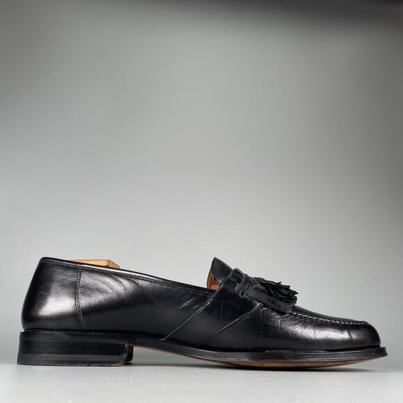 Magnanni Men\'s 11 Black Leather Slip On Kilt Tassel Loafer Dress Shoe Casual EUC